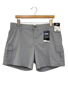Lee Cargo Shorts Gray Mid Rise Regular Fit Comfort Waistband NWT Size 14